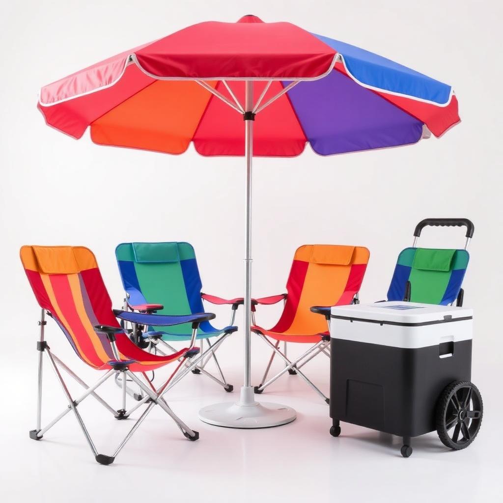 Kit Praia Mor — 4 Cadeiras Reclináveis + Guarda-Sol + Caixa Térmica